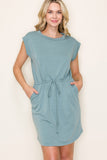 Drawstring Waist S/S French Terry Dress Dk. Sage
