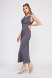 Crinkle Satin Drape Dress Midnight