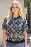 Band Detail Embroidered Print Top
