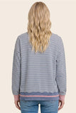 Color Contrast Striped Raw Edge L/S Top Blue