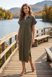 Drop Shoulder Denim Collar Dress Olive