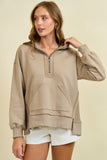 Reverse Fabric Detail 1/2 Zip Hoodie Sand