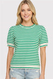 Crewneck Puff Sleeve Striped Shirt