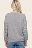 L/S Top w/ Floral Elbow Patch H. Grey