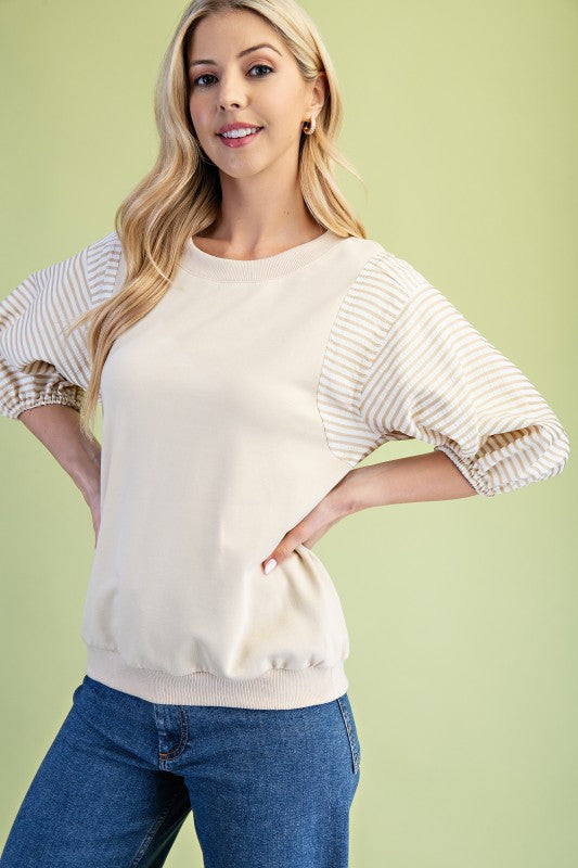 Puff Stripe Slv Sweatshirt Zipper B