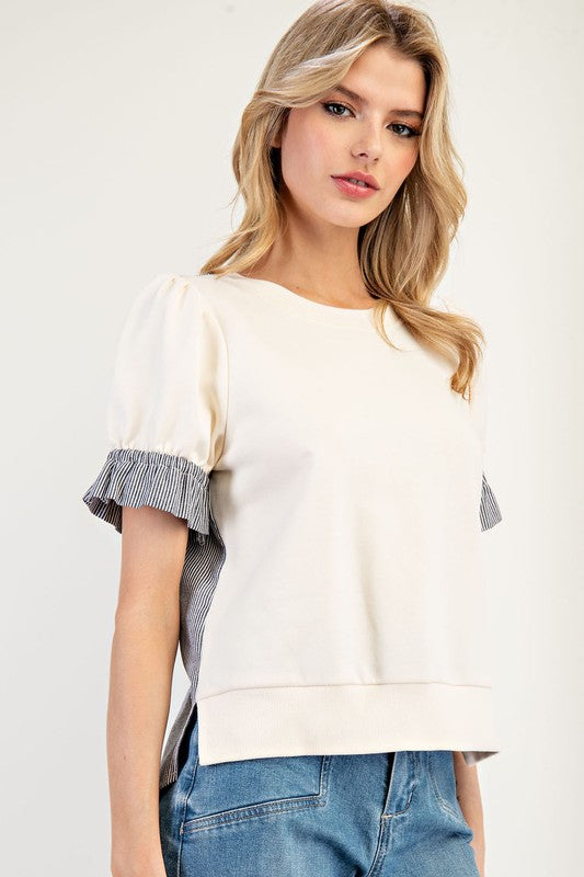 Button Down Back Colorblock Top Bone