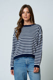 Stripe Sweater Back Button Detail Navy