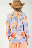 3/4 Slv Floral Blouse Iris