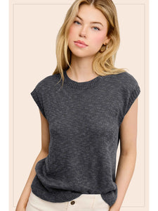 Loose Fit Sleeveless Rib Crewneck Top Pebble
