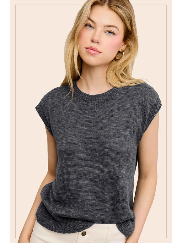 Loose Fit Sleeveless Rib Crewneck Top Pebble