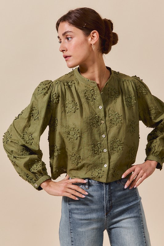 Embroidered Woven Shirt Olive
