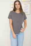 Round Neck S/S Exposed Seam Top Grey