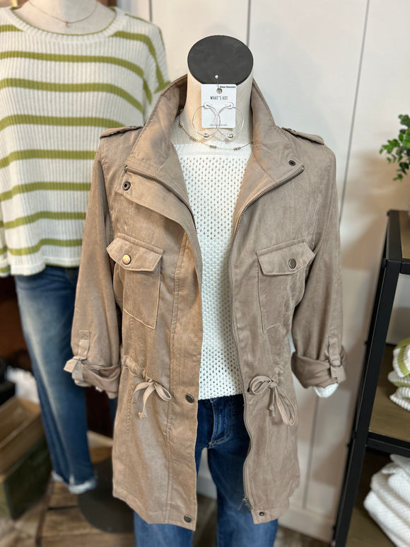 Cinched Waist Cargo Utility Jacket Taupe