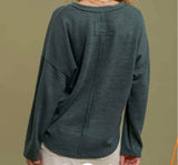 Solid Notch Neck Knit Top Green