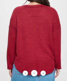 Plus Solid Notch Neck Knit Top Burgundy