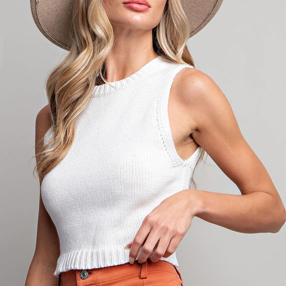 Cropped Knit Tank Top Off White