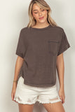 Oversized Washed Waffle Knit Top Charcoal