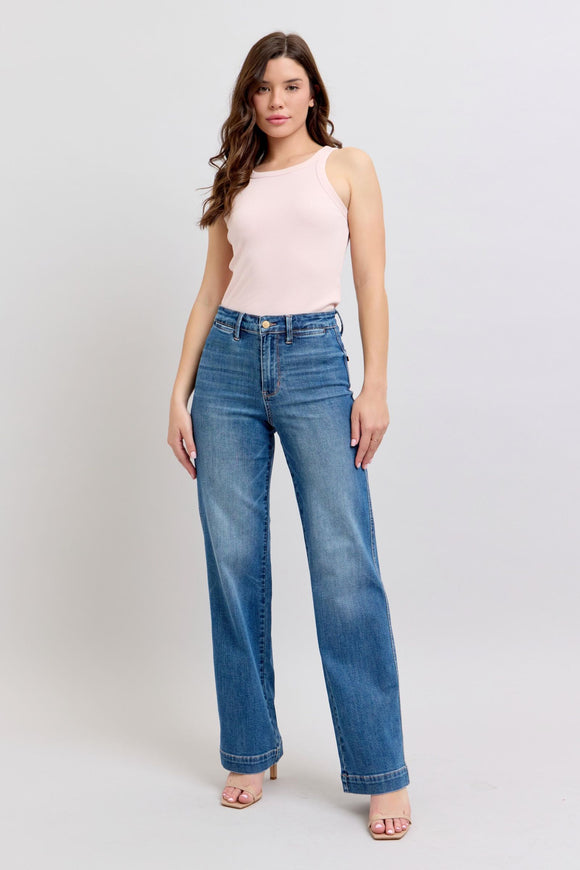 Highwaist Contrast Thread Straight Jean Md.