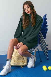 Mockneck Knit Sweater Dress Green