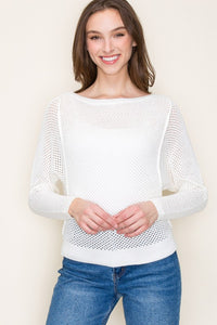 Crochet Wide Boatneck Sweater White