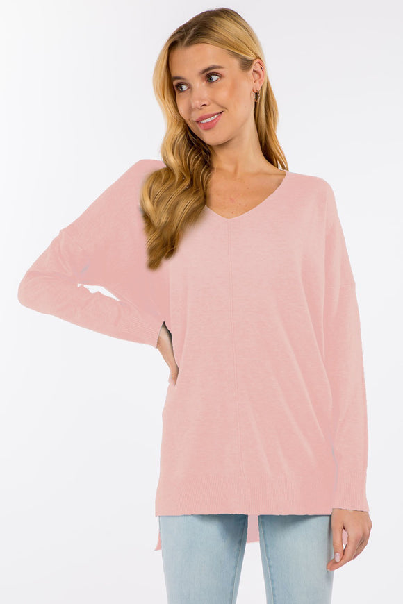 Oversized Vneck Sweater Heather Pink