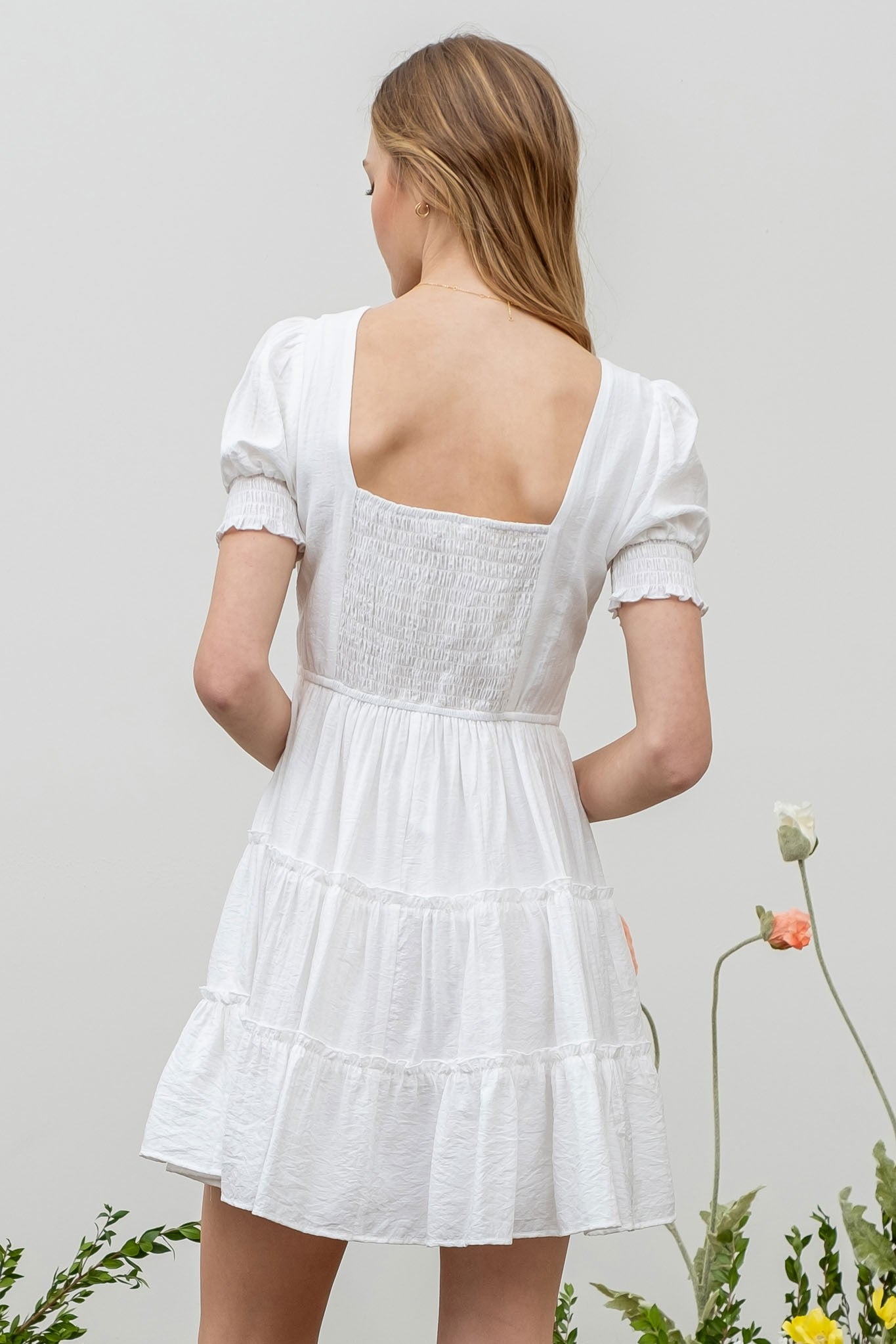 White Tiered Mini Dress – Five 22