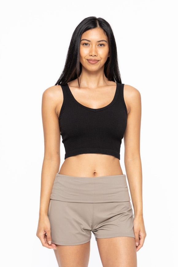 Ribbed Seamless Cropped Tank Blk
