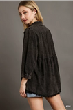 Mineral Wash Babydoll Top w/ Fray Edge Ash