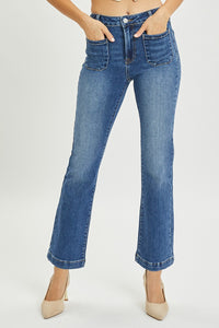 Highrise Patch Pocket Straight Jeans Dk