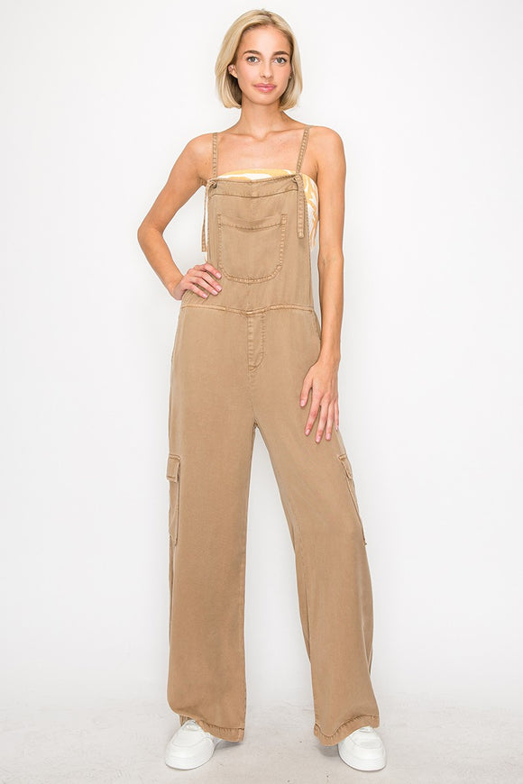 Highrise Ankle Wide Tencel Overalls Sepia