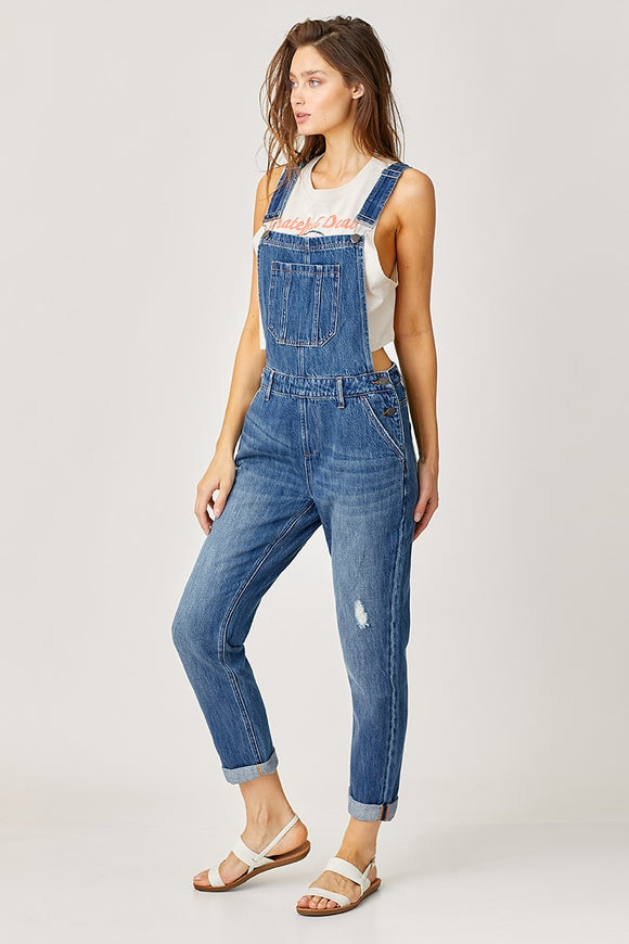 Relaxed Fit Denim Overalls Dark