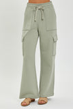 Highrise Side Cargo Pocket Wide Pants Sage