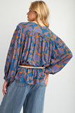 Dolman Slv Printed Plus Top Indigo