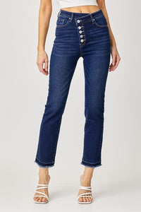 High Rise Crossover Button Down Jeans