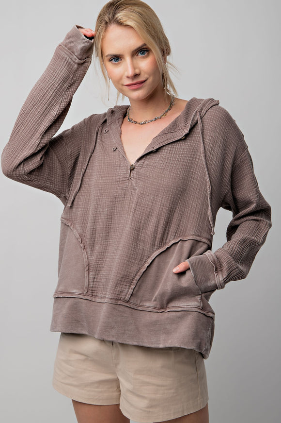 L/S Mineral Wash Cotton Top Chocolate