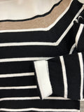 Color Blocked Striped L/S Pullover Blk/Taupe