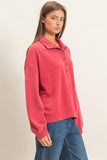 Mineral Wash Button Sweatshirt Red