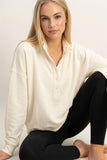Mineral Wash Button Sweatshirt Cream