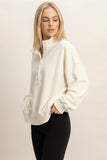 Mineral Wash Button Sweatshirt Cream