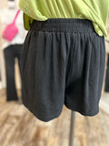 Linen Shorts w/ Curved Hem Detail Black