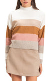 Mockneck Cropped Stripe Sweater Beige Mix