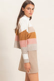 Mockneck Cropped Stripe Sweater Beige Mix