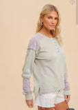 Boucle Knit Cozy Henley Mint