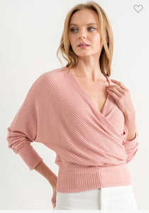 Ribbed Wrap L/S Banded Top Mauve
