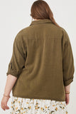Plus Washed Tencel Button Shirt Olive