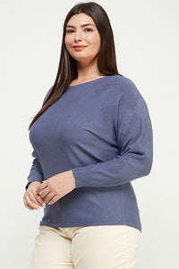 Plus Mix Texture Dolman Sweater Blue Iris