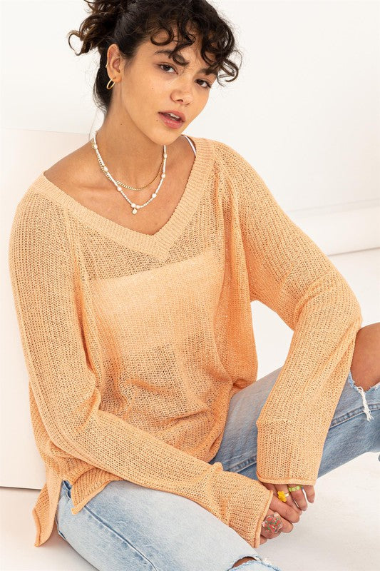 Lightweight Open Crochet Sweater Peach
