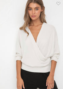 Ribbed Wrap L/S Banded Top White