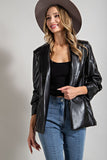Classy Leather Blazer w/ Pockets Black