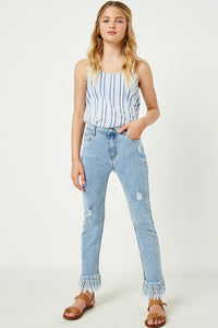 Girls Light Denim Frayed Jeans